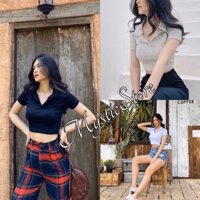 Áo Croptop Polo Cộc Tay Nữ , ❤️MysticStore FREESHIP ❤️, Áo Cổ Bẻ Chất Thun Gân Cổ Tim 3 Màu ĐEN TRẮNG GHI
