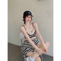 Áo Croptop+ Quần sọc ngang Freesize