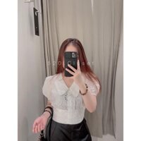 Áo croptop ren rập tay bồng