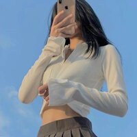 Áo Croptop rt Nữ Cổ V Nữ Dài Tay Cổ Bẻ