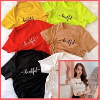 ÁO CROPTOP RÚT HÔNG - ÁO CROPTOP THUN TRẺ TRUNG CHỮ THÊU