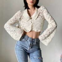 Áo Croptop sơ mi phối ren nữ khoác ngoài cổ vest