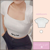 Áo croptop Style by Yumi cổ vuông thang ngắn tay ôm body