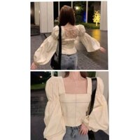 áo croptop tay chun phồng hở lưng cột nơ