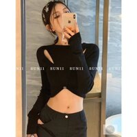 Áo Croptop Tay Dài Khoét Vai - A22011