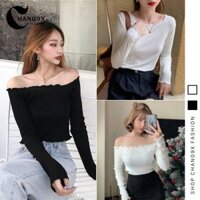 Áo Croptop TAY DÀI TRỄ VAI Nữ Ôm Body Thời Trang, Áo Kiểu Trơn Chất Thun Gân Sexy CR42
