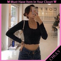 Áo Croptop Tay Dài Viền Ren Nữ Tính - Chuly