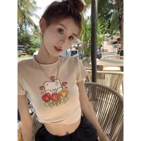 Áo Croptop Tay Ngắn BB In Hình Gấu Hoa Dễ Thương A5961