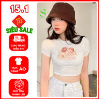 Áo croptop thun cổ tròn tay ngắn ôm body In 2 Angel StyleGenZ