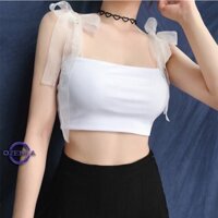 Áo croptop trên phối dây voan , áo hai dây kiểu thắt nơ ruy băng thun gân mịn mát hai dây điều chỉnh được OZENKA 155