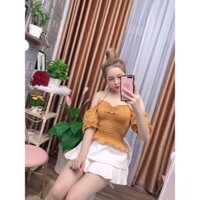 Áo Croptop vải THUN kiểu Voan Nhún Cột Dây Cổ mềm, mịn, siêu Xinh– KT42