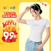 Áo croptop YODY áo T-shirt cổ tròn cá tính vải siêu co giãn và đàn hồi mặt vải mềm mịn WCTS25S004