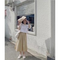 Áo croptop❤️Hình thật❤️Set áo crop trắng+ chân váy xoè