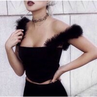 Áo crotop 2 dây lông vũ cực xinh sang chất , thiết kế lạ mắt  , dể phối đồ , hình thật shop chụp , sản phẩm y như hình