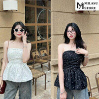 Áo cúc ngực KÈM MÚT  chấm bi chun lưng xòe MILASU, áo quây thô mát siêu xinh 248