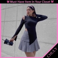 Áo Cut-Out Tay Dài Vạt Xéo Dài Bao Chanh Sả, Vải Xịn Mịn - Chuly