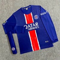 Áo Đá Banh, Áo Bóng Đá Tay Dài Vải Thun Lạnh Pari Sọc Đỏ Xanh In Sẵn Tên Số Theo Yêu Cầu