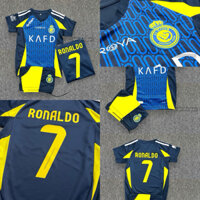 Áo đá banh trẻ em, Bộ đồ đá banh clb Alnassr màu xanh in sẵn cr7