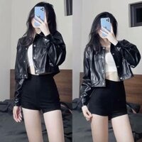 Áo da croptop basic nữ dài tay khoác ngoài năng động mặc đi chơi, đi làm cá tính [màu đen]