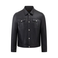 Áo da cừu nam Collar FTT Leather túi hộp chìm cúc trắng sang trọng lịch sự AD413C40