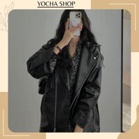 Áo da dáng cổ lệch túi khóa chất da đẹp không bong tróc mẫu mới hót hòn họt luôn-Yocha shop