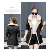 Aó da dáng dài lót nr cổ lông cao cấp cho nữ ấm áp sang trọng sành điệu