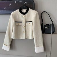 ÁO DẠ DÁNG NGẮN PHỐI VIỀN ĐEN CÚC ĐỒNG