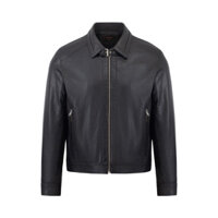 Áo da dê nam Collar FTT LEATHER khuy cổ phối gân dọc khoá cao cấp AD415D40