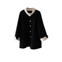 Áo dạ ép dáng suông cổ sen, cúc ngọc 2 màu đen, trắng