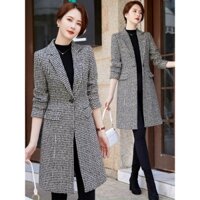 Áo Dạ Kẻ, Áo Khoác Măng Tô Dáng Dài Cổ Vest, Áo Dạ Tweed Ánh Kim Hai Lớp Cao Cấp Quảng Châu H47