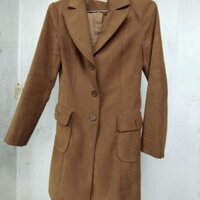 Áo da lộn dáng dài màu bò