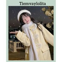 Áo dạ lông cừu nhạt màu vàng dáng dài phong cách Hàn Quốc (Kèm ảnh thật)