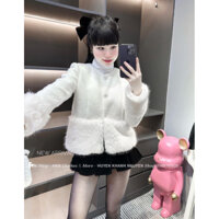 Áo dạ lông thỏ phối lông có đệm vai