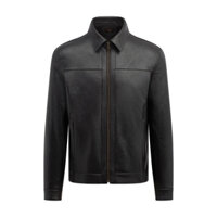 Áo da nam FTT Leather da cừu phối chỉ ngang ngực cổ bẻ có thể tháo rời thành cổ trụ - Mã AD101C