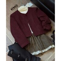 Áo dạ nữ A.697, Áo dạ lông xù dáng lửng cổ tròn tay dài phối cúc dọc túi ngang phong cách Hàn Quốc - Shop Chấm Bi