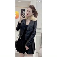 Áo da nữ, áo khoác da 2 lớp lông cổ tháo rời được  ( hàng QC loại 1 CAO CẤP )