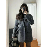 Áo dạ pha lông xám phom vest chùm mông