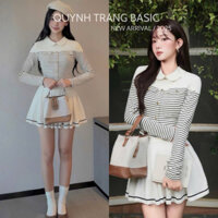 Áo dạ phối len kẻ dáng ngắn cổ sen Thiết kế thanh lịch Tiểu thư - QuynhTrangBasic