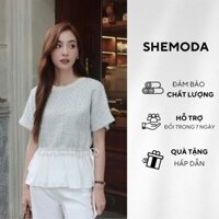 Áo Dạ Tweed Cộc Tay Cổ Tròn SHEMODA T-Shirt Ver 2 Phối Tùng Trắng Điệu Đà Thanh Lịch