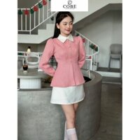 Áo dạ tweed nữ tiểu thư thiết kế ELLE áo dạ tweed nữ dài tay thiết kế chiết eo tôn dáng thanh lịch cobe.officiale