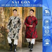 Áo dài, áo dài nam gấm vân hoa độc đáo ấn tượng, áo dài gấm đỏ, đen cao cấp sang trọng, chuẩn phom - Áo Dài Nam Sài Gòn