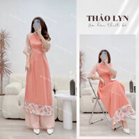 Áo Dài Bách Hoa Xuân Màu Hồng Cam AD005, Cách Tân Lạ Mắt - Áo Dài Thiết Kế Thảo Lyn