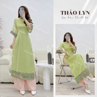 Áo Dài Bách Hoa Xuân Xanh Lá Mạ AD016, Thiết Kế Tinh Tế - Áo Dài Thiết Kế Thảo Lyn