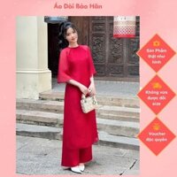 Áo Dài  Bảo Hân Dáng Suông Trơn Chất Voan Kiểu Dáng Phối Nút Bọc Tay Lửng + Quần vải loại 1