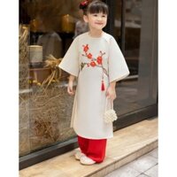 áo dài bé gái mặc tết màu trắng đỏ vàng