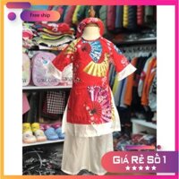 Áo dài bé gái phối hình đào quạt size 1-5T(10-20kg)