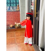 Áo dài bé gái tay voan size 1-10 cho bé 9-30kg.