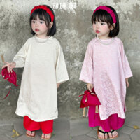 Áo Dài Bé Gái vải lụa gấm dáng xuông cực cute cho bé mặc thoải mái Áo Dài Bông