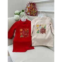 Áo dài bé trai cách tân Đại Cúc thêu hình chắc chắn chất vải nhung tăm size từ 9-40kg hai màu be /đỏ