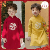 Áo dài bé trai thêu rồng chất liệu Nhung tăm cao cấp 2 màu vàng, đỏ - Kho buôn áo dài L&A Tết - K07